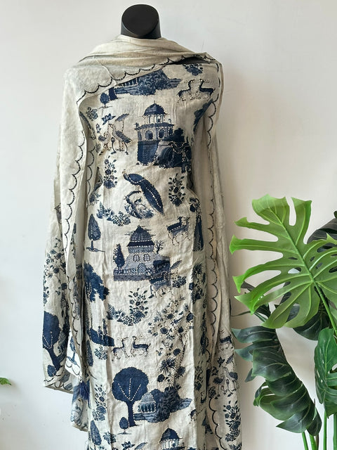 Kantha work printed muslin suit material