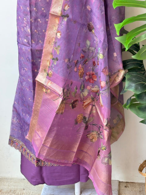 V neck banaras organza suit material