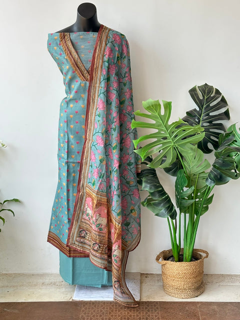 Pichwai printed chanderi silk suit material