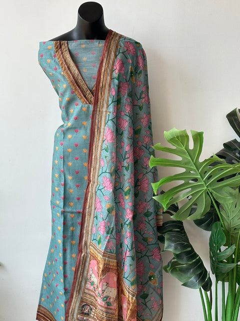 Pichwai printed chanderi silk suit material