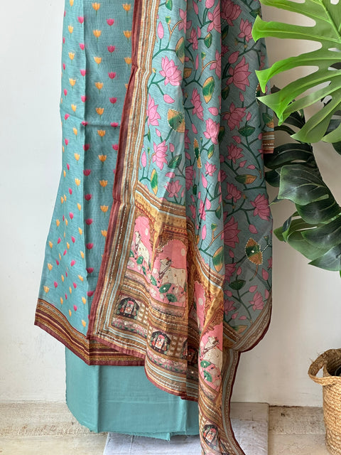 Pichwai printed chanderi silk suit material
