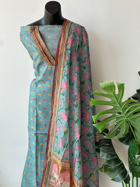 Pichwai printed chanderi silk suit material