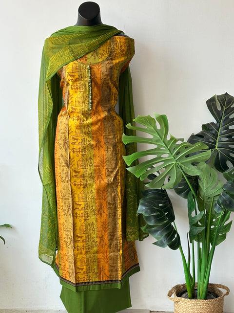 Block printed silk cotton salwar material