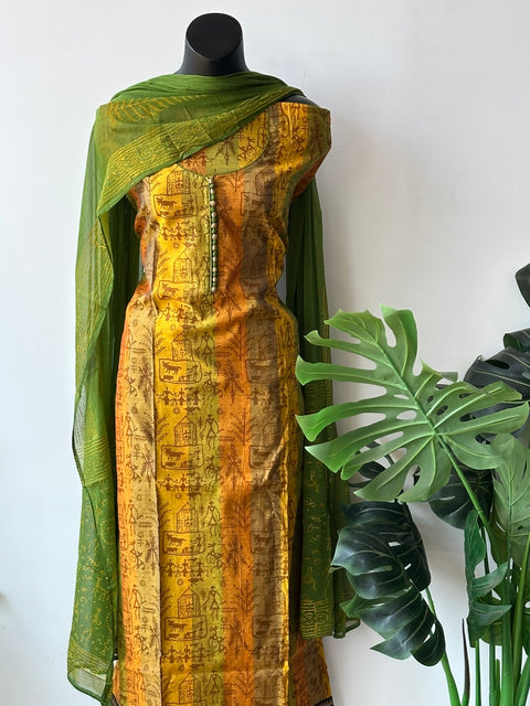 Block printed silk cotton salwar material
