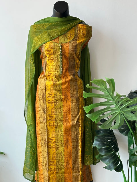 Block printed silk cotton salwar material