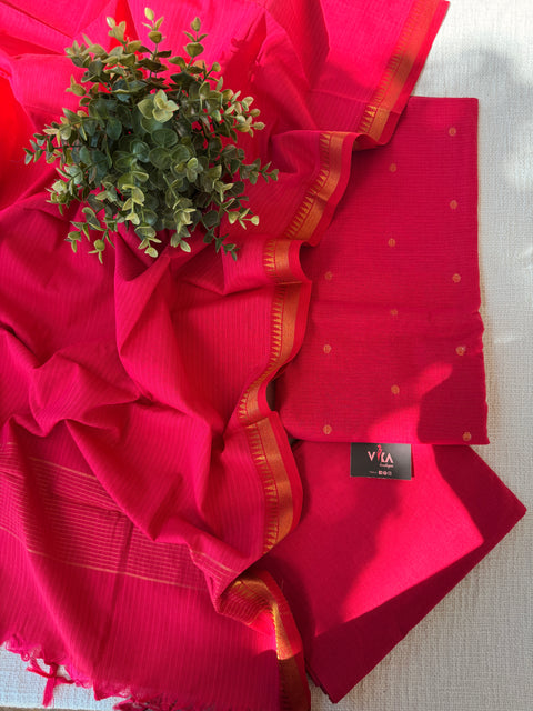 Handloom cotton salwar suit material-Dark pink