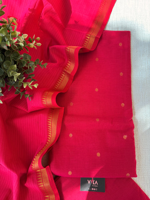 Handloom cotton salwar suit material-Dark pink