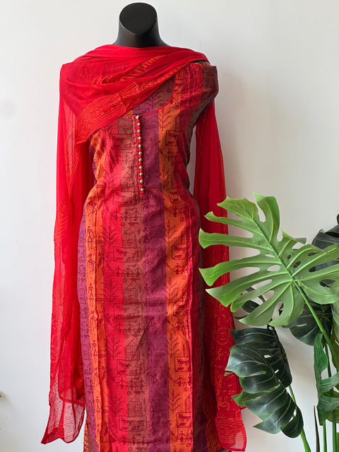 Block printed silk cotton salwar material
