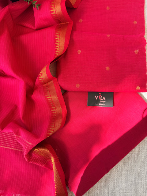 Handloom cotton salwar suit material-Dark pink