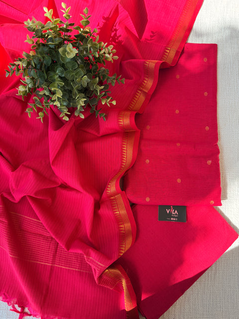 Handloom cotton salwar suit material-Dark pink