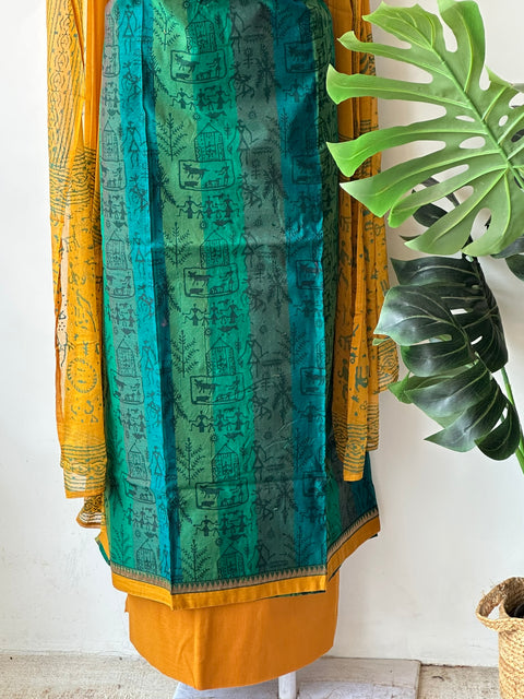Block printed silk cotton salwar material