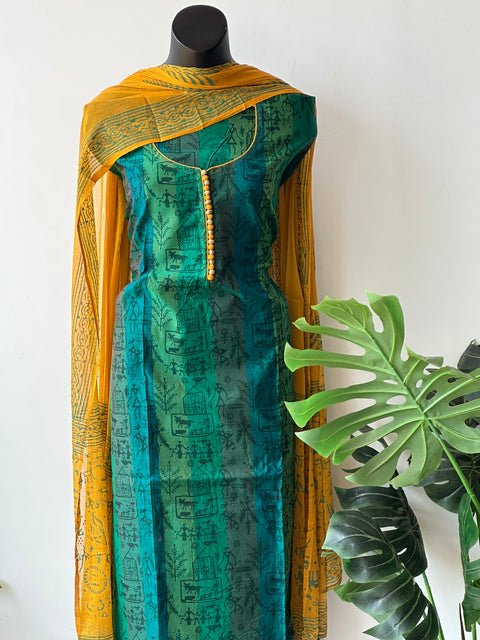 Block printed silk cotton salwar material