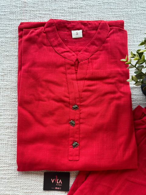 Red cotton ready kurti pant set