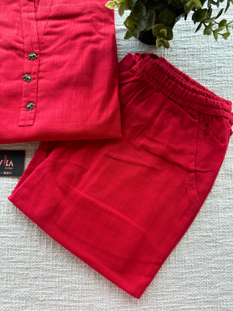 Red cotton ready kurti pant set