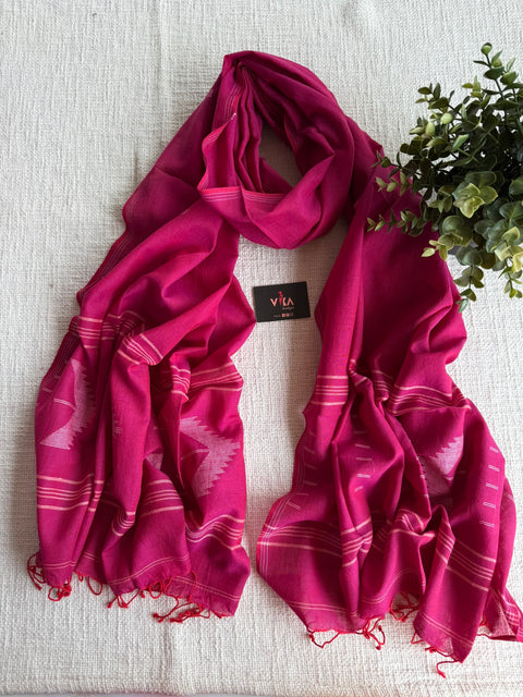Jamdani Handloom Cotton Stole with Tassels