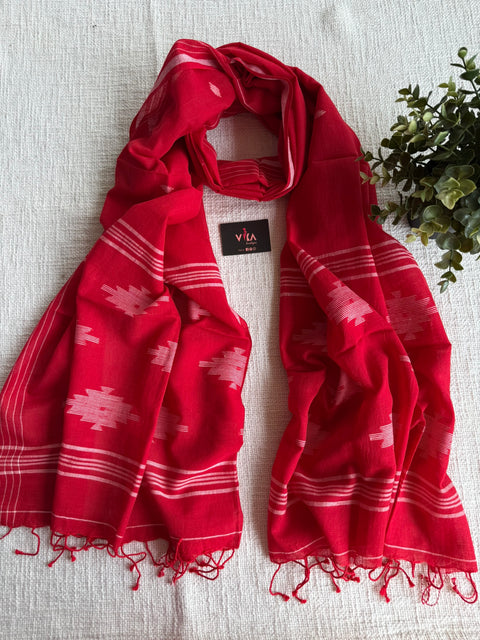 Jamdani Handloom Cotton Stole with Tassels