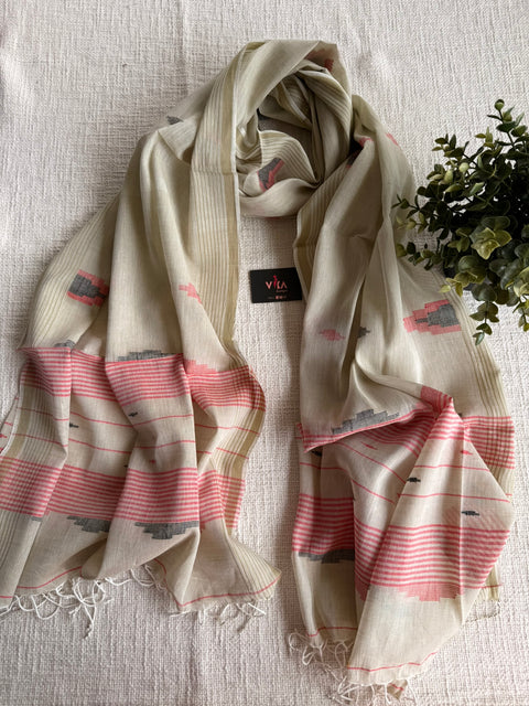 Jamdani Handloom Cotton Stole with Tassels