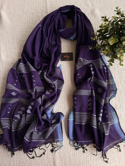 Jamdani Handloom Cotton Stole with Tassels