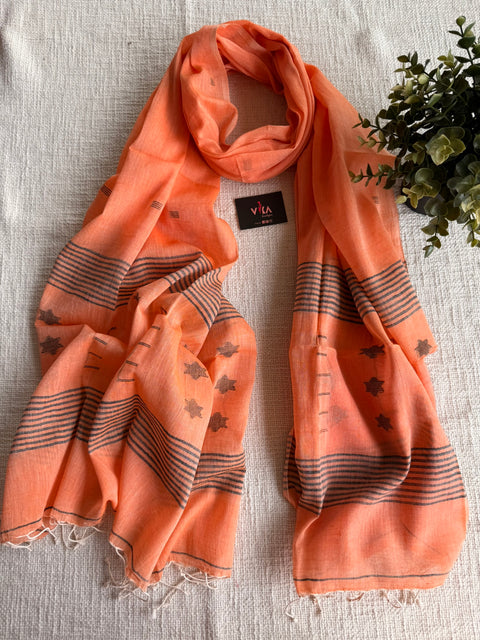 Jamdani Handloom Cotton Stole with Tassels