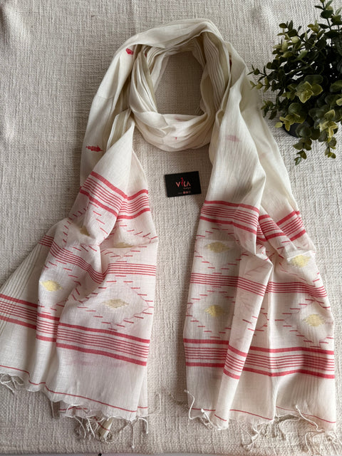 Jamdani Handloom Cotton Stole with Tassels