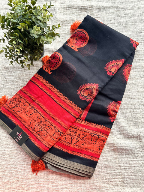 Printed linen cotton saree
