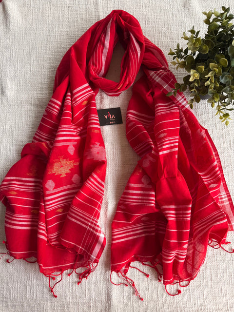 Jamdani Handloom Cotton Stole with Tassels