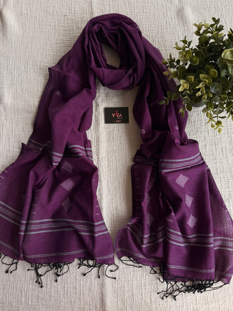 Jamdani Handloom Cotton Stole with Tassels