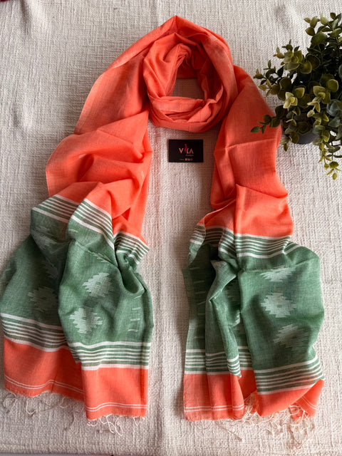 Jamdani Handloom Cotton Stole with Tassels