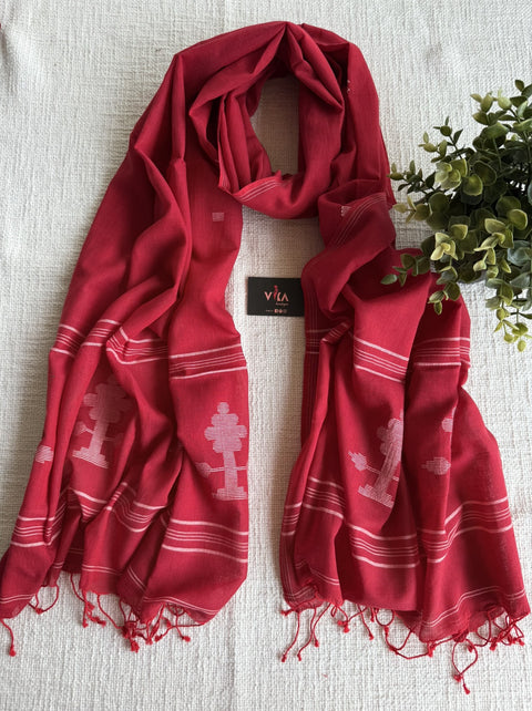 Jamdani Handloom Cotton Stole with Tassels