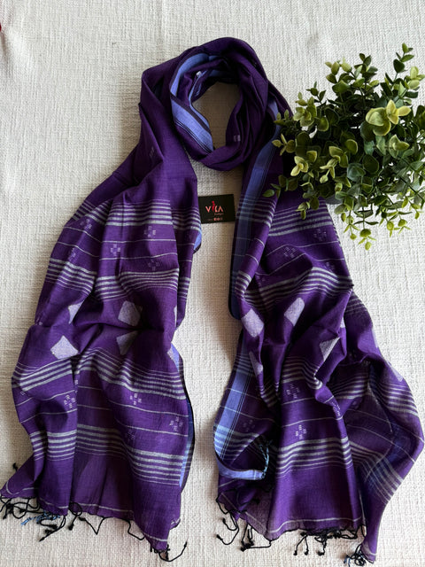 Jamdani Handloom Cotton Stole with Tassels