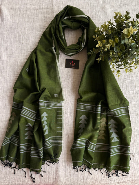 Jamdani Handloom Cotton Stole with Tassels