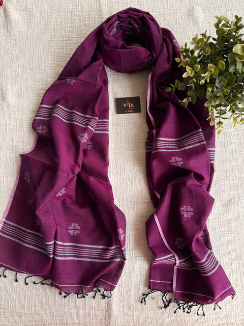 Jamdani Handloom Cotton Stole with Tassels