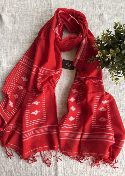 Jamdani Handloom Cotton Stole with Tassels