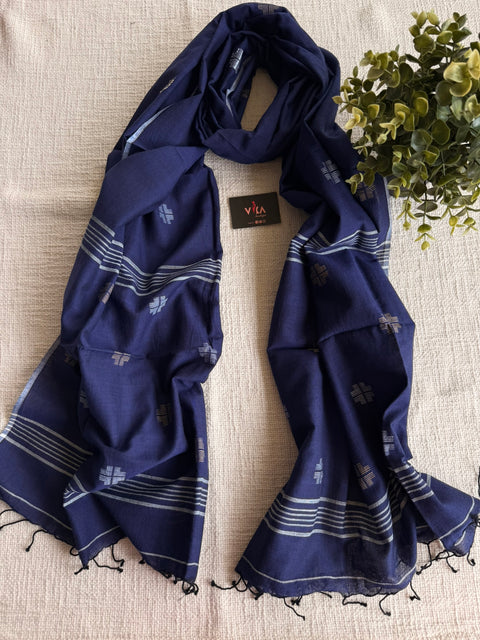 Jamdani Handloom Cotton Stole with Tassels