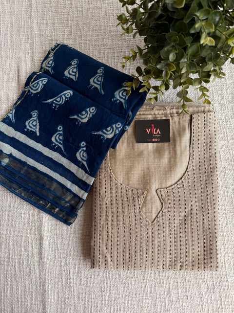 Silk cotton top with printed chanderi dupatta