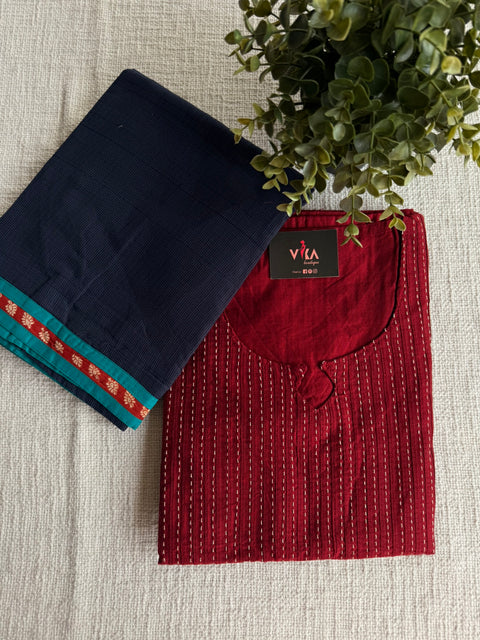 Silk cotton top with plain kota cotton dupatta