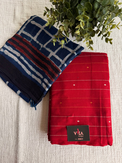 Cotton suit set with linen dupatta