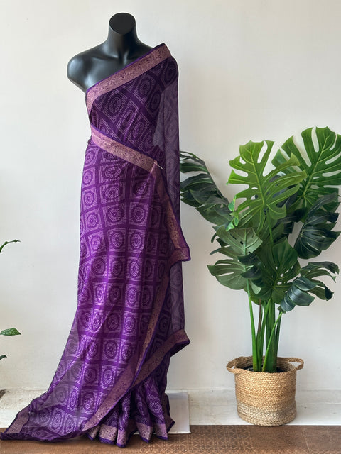 Printed marble chiffon saree