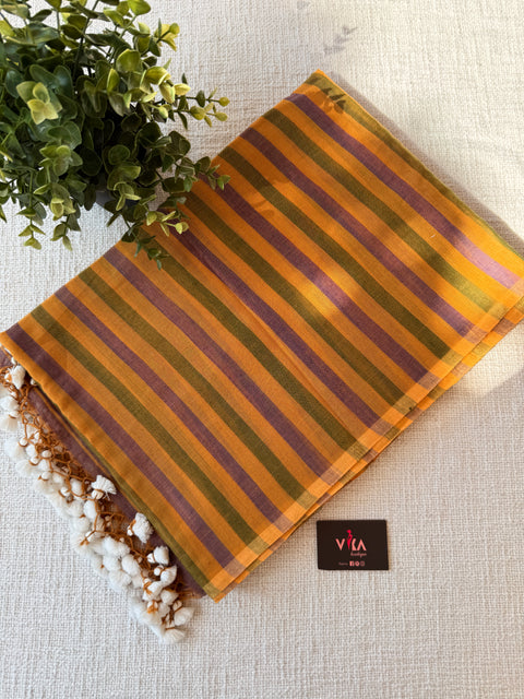 Self striped handloom cotton saree