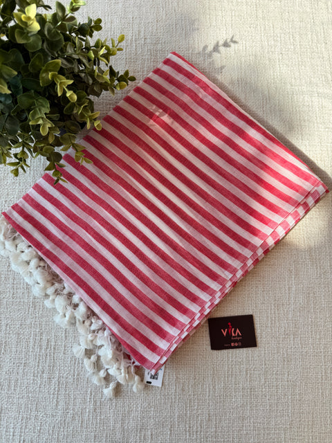 Self striped handloom cotton saree