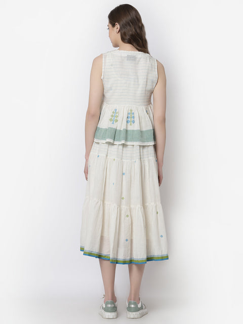Off white Green and blue Casual Dress