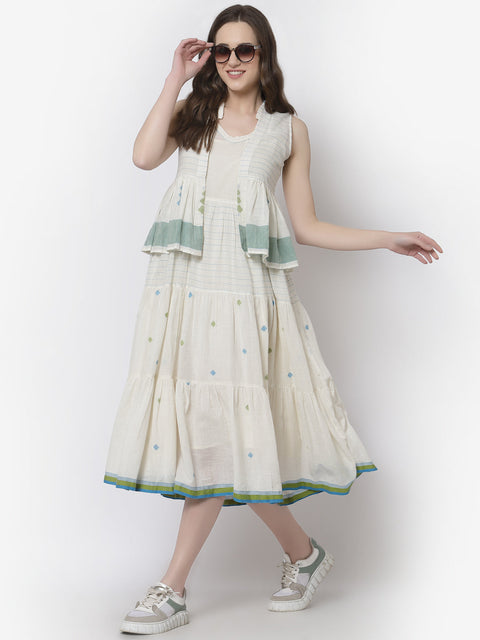 Off white Green and blue Casual Dress