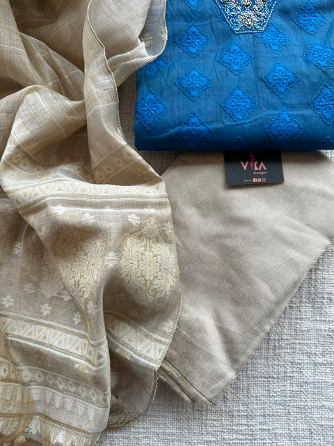 Chanderi top and jamdani dupatta set