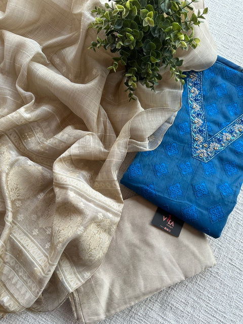 Chanderi top and jamdani dupatta set