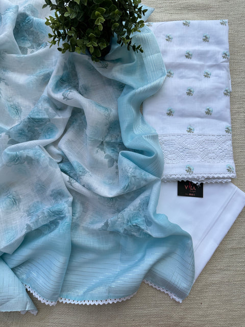 Pure white/Blue cotton salwar material