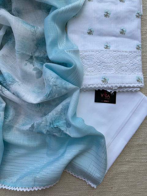 Pure white/Blue cotton salwar material