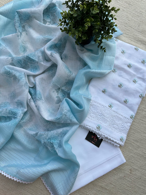 Pure white/Blue cotton salwar material