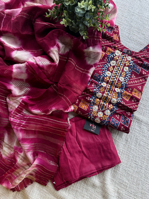 Bhandhini printed modal silk ready suit set