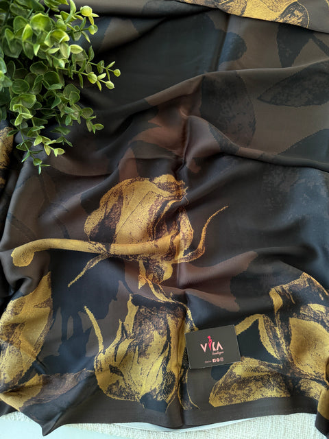 Vintage floral printed satin saree
