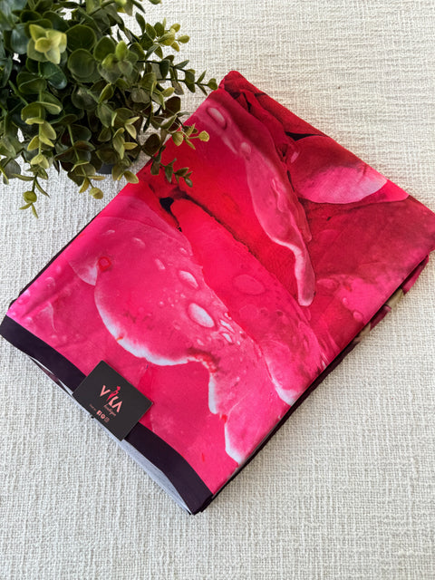 Vintage floral printed satin saree